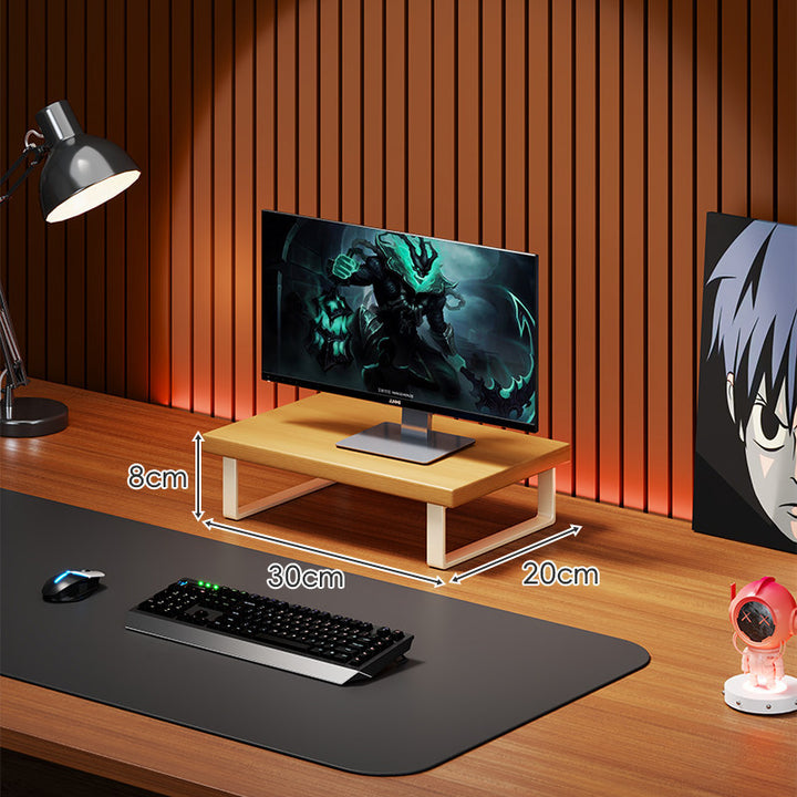 Massivholz-Monitorständer mit minimalistischem U-Rahmen aus Metallbeinen