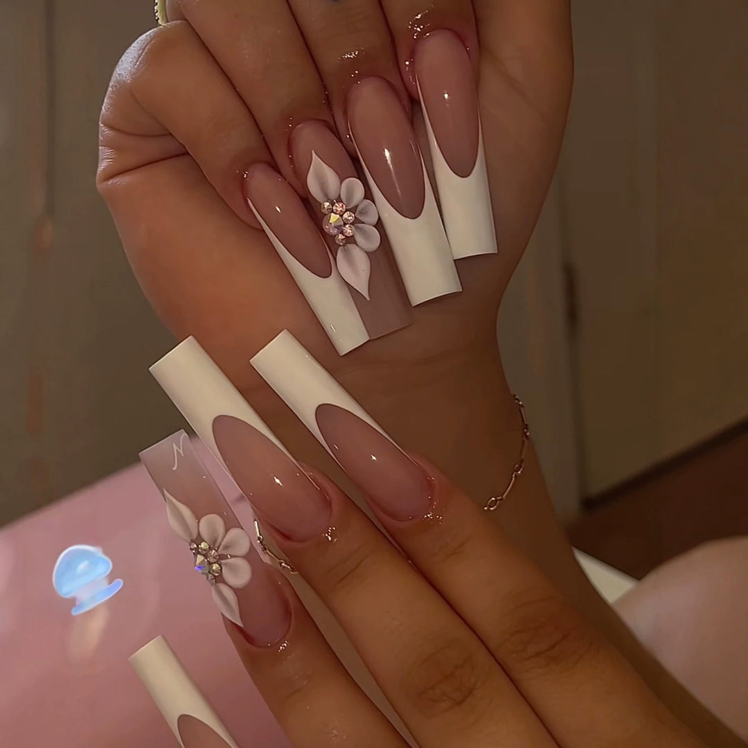 Elegantes florales Design Press-On Nagelset Karnz