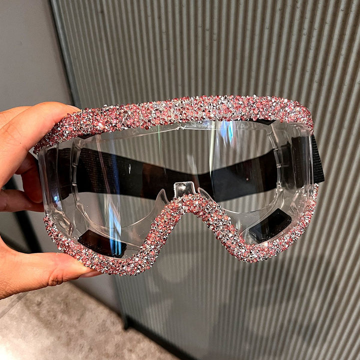 Damen glamouröse Skibrille mit funkelndem Kristallrahmen Karnz