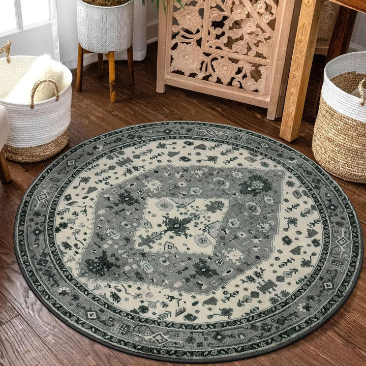 Runder Vintage Blumen Teppich
