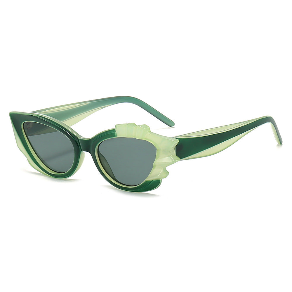 Damen Cat-Eye Sonnenbrille mit auffälligem Blütenrahmen Karnz