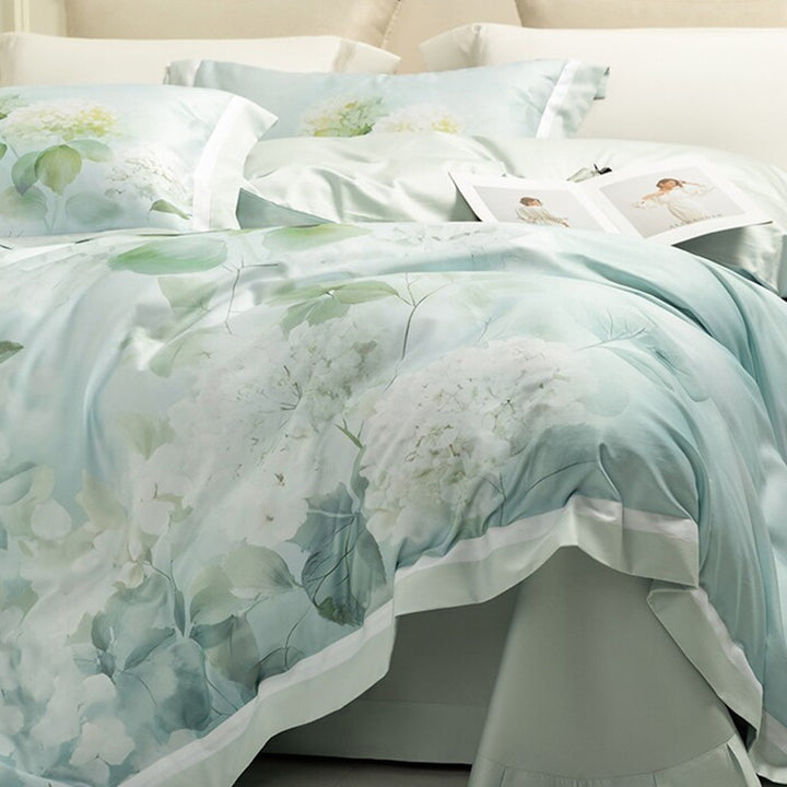 Pastellblumen Baumwollsatin Bedrucktes Bettbezug-Set mit Satinbesatz Bettrock