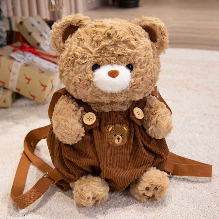 Plüsch Teddy Bär Rucksack mit Corduroy Latzhose & verstellbaren Trägern Karnz