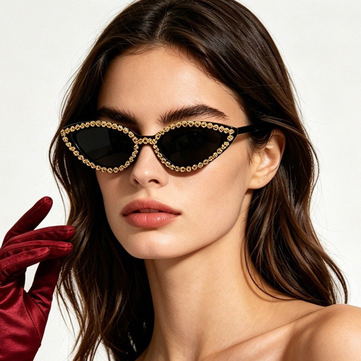 Damen Cat-Eye Sonnenbrille mit funkelndem Blütenbesatz Karnz