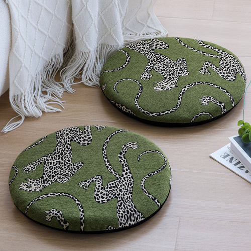 Runde Stuhlkissenhülle mit gewebtem Leoparden-Jacquard und elastischem Saum Karnz