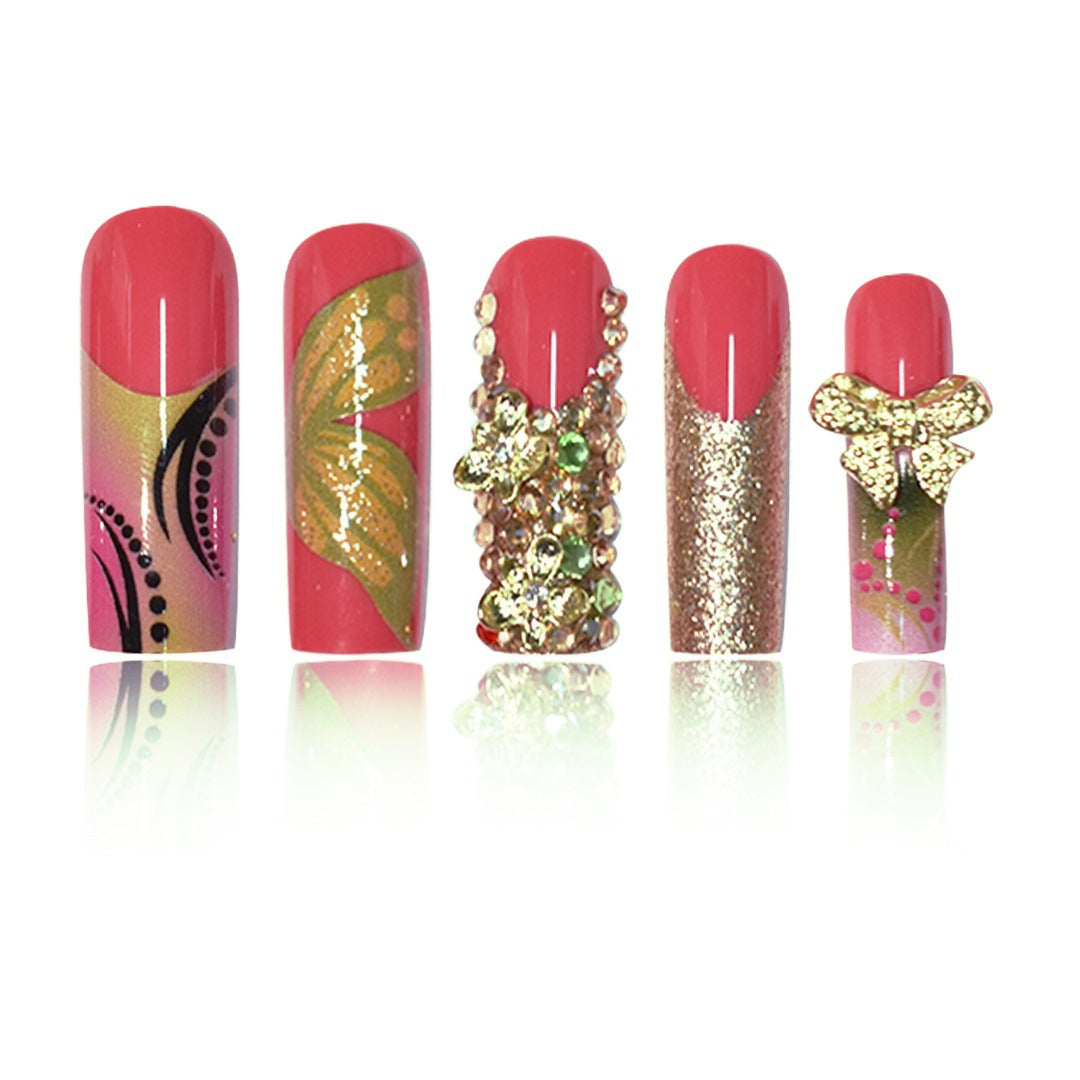 3D Floral Edelstein Press-On Nagelkunst Karnz