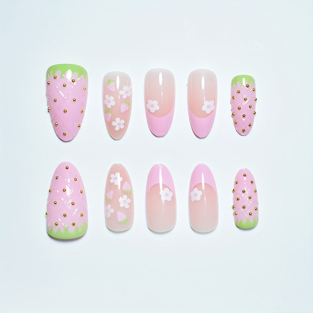 Kreatives Erdbeer-Themen Press-On Nagelkunst Set Karnz