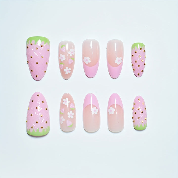 Kreatives Erdbeer-Themen Press-On Nagelkunst Set Karnz