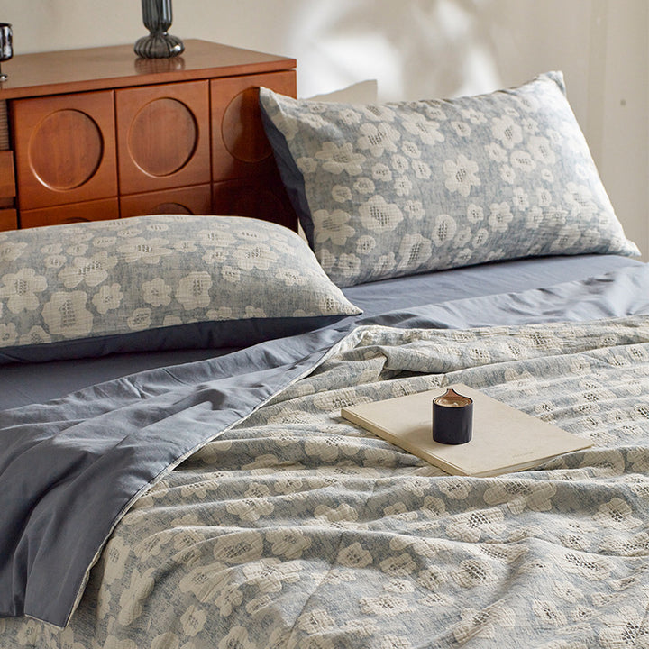Baumwoll-Leinen Wendebettwäsche-Set mit gewebtem Blumenjacquard
