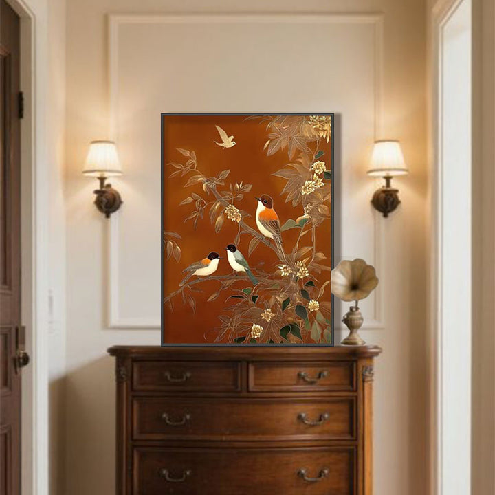Blumige Vogelprint Wandkunst