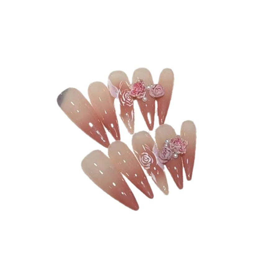 Elegantes Blumendesign Stiletto Press-On Nagelset Karnz