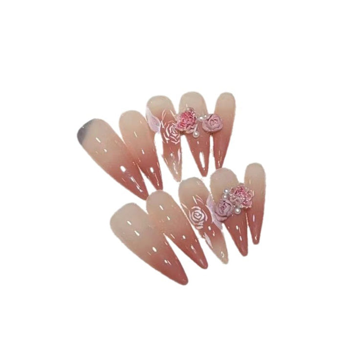 Elegantes Blumendesign Stiletto Press-On Nagelset Karnz