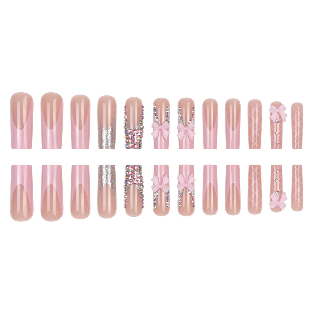 Dekorative Strass- und Schleife Lange Press-On Nägel Karnz