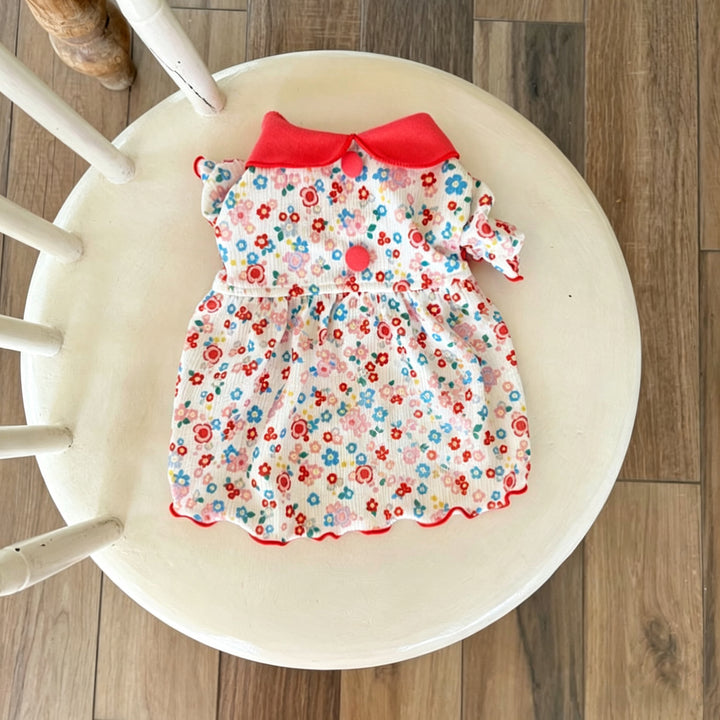 Baby Blumen Ripp Baumwollkleid mit Peter-Pan-Kragen
