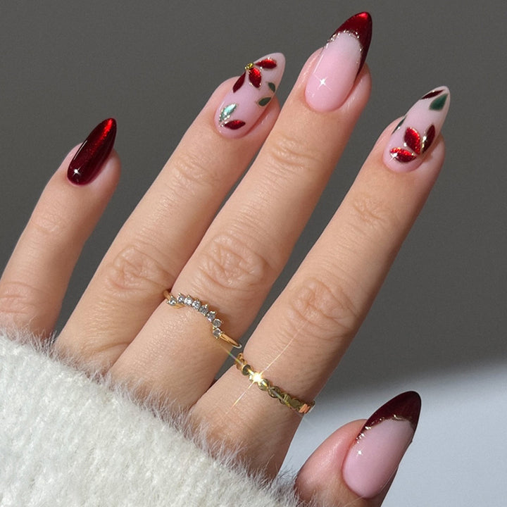 Elegante Press-On-Nagel-Set mit Floralart Karnz