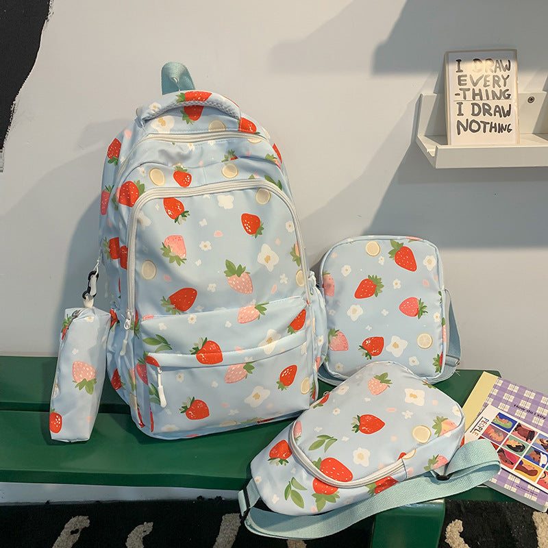 Stylische Erdbeerprint-Rucksack-Set