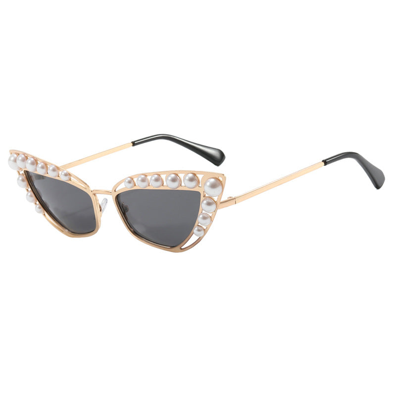 Damen Cat-Eye Sonnenbrille mit exklusivem Perlenspitzen-Rahmen Karnz