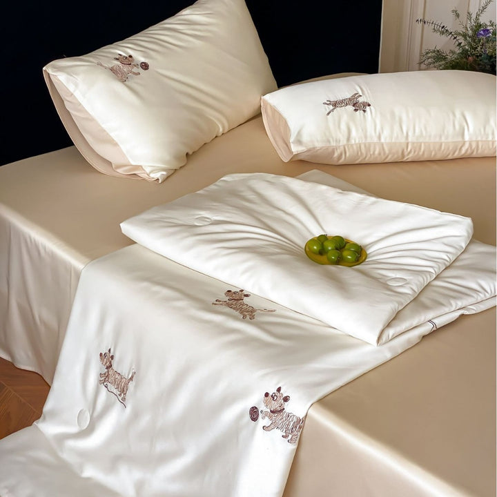 Satin-Bettwäsche-Set mit feiner Lama-Stickerei