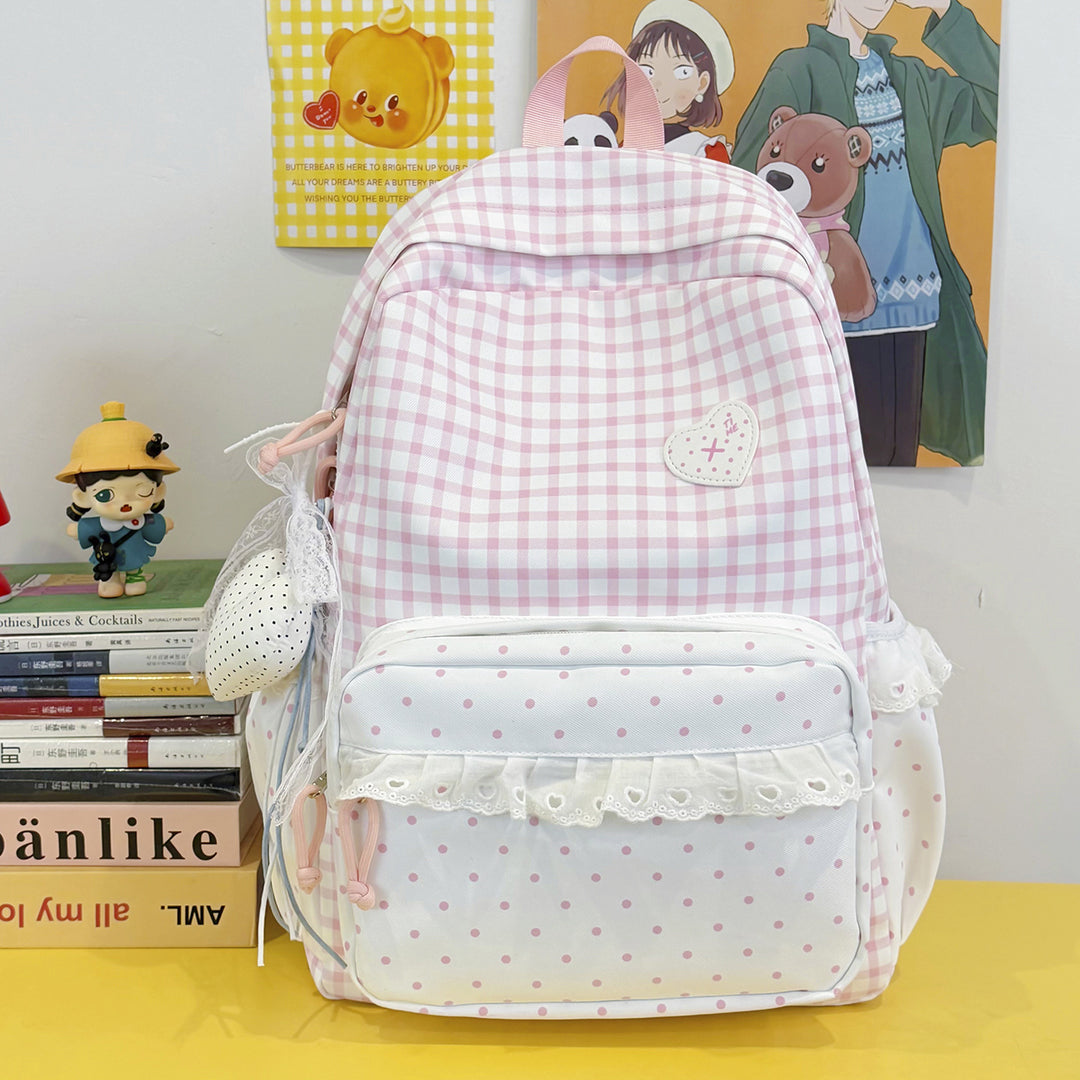 Verspielter Gingham-Druck-Rucksack