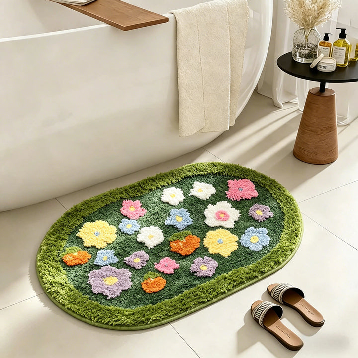 Blumenverzierte Badematte
