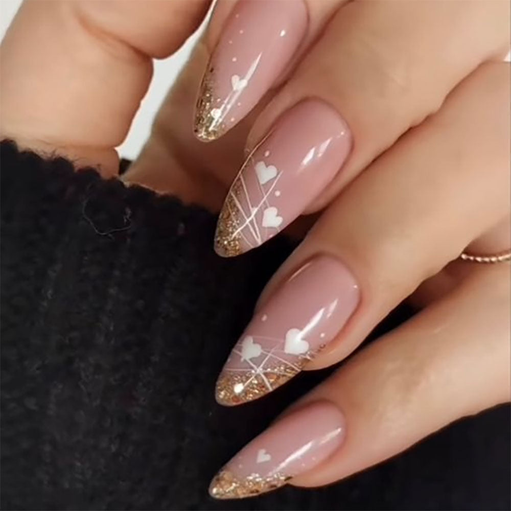 Glitzer-Akzent Mandel-Form Druck-Nagelset Karnz