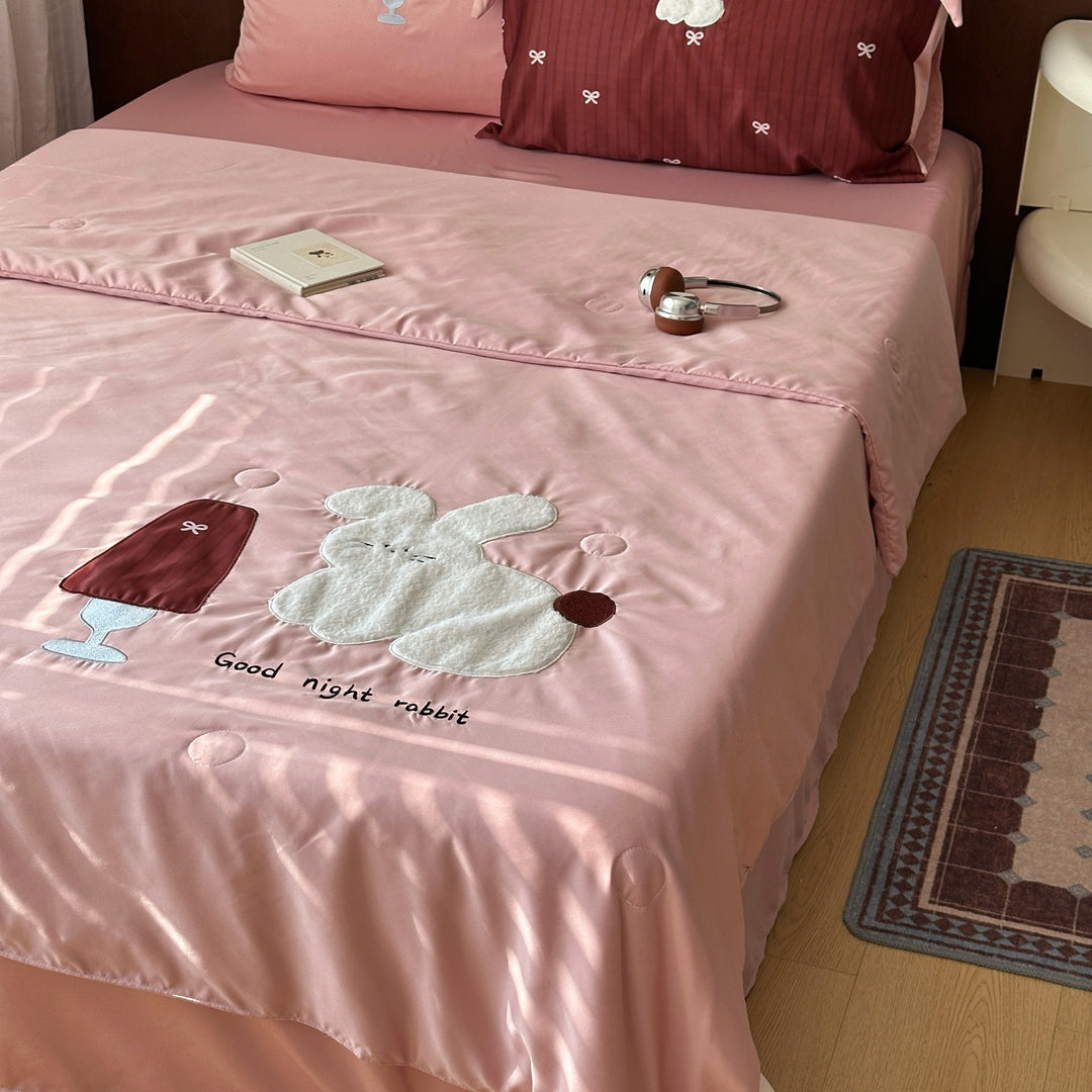Kinder-Bettwäsche-Set aus Baumwollsatin mit gestickten Katzen- & Applikationsmotiven