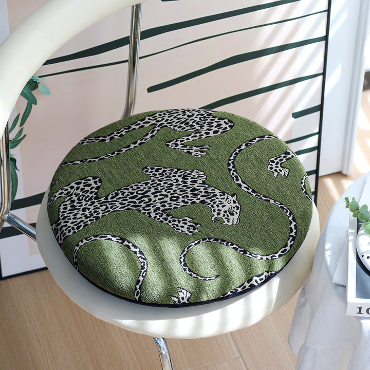 Runde Stuhlkissenhülle mit gewebtem Leoparden-Jacquard und elastischem Saum Karnz