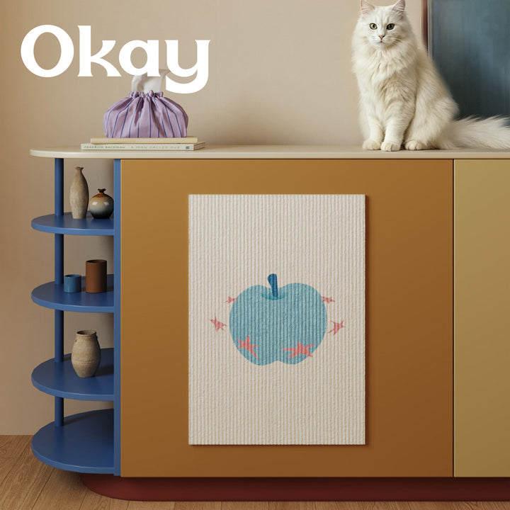 Textured Ribbed Cotton Wall Art Panel with Playful Apple Print