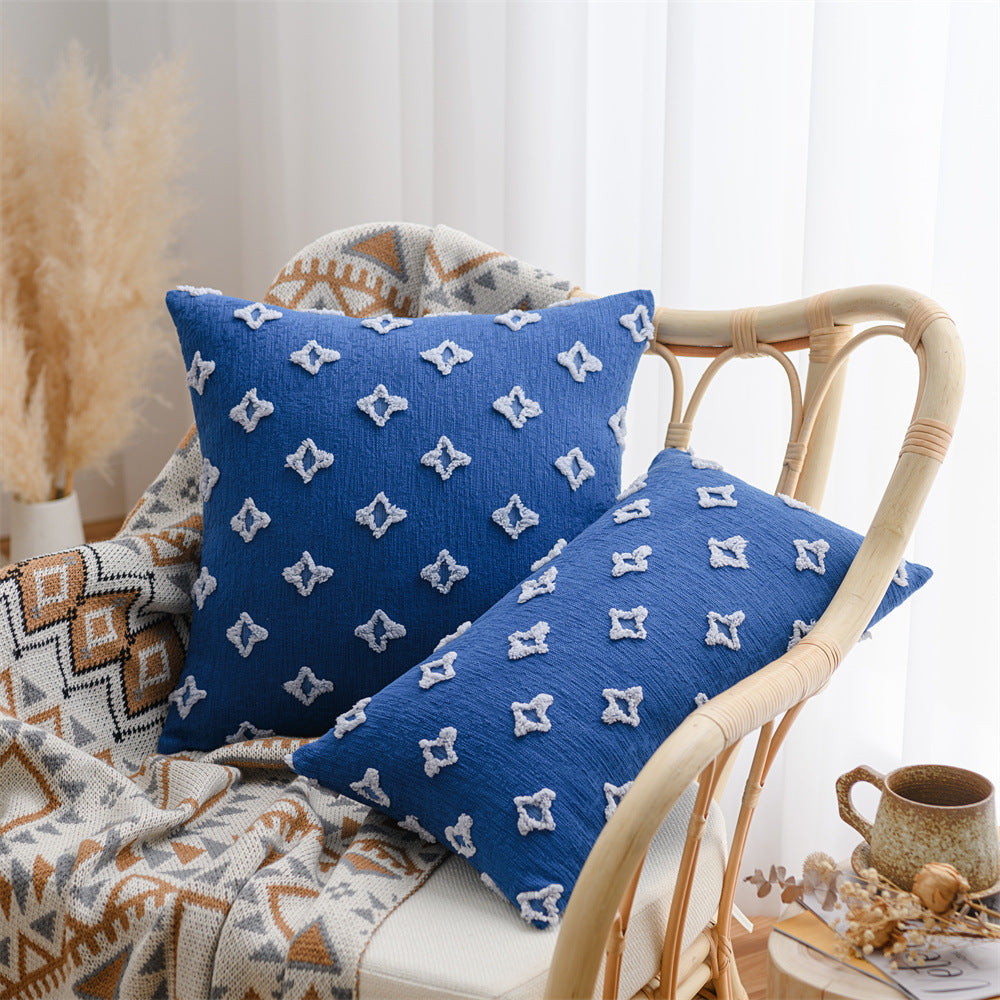 Dekorativer Kissenbezug im Boho‑Skandi‑Mix mit handtuftetem 3D‑Diamantrelief Karnz