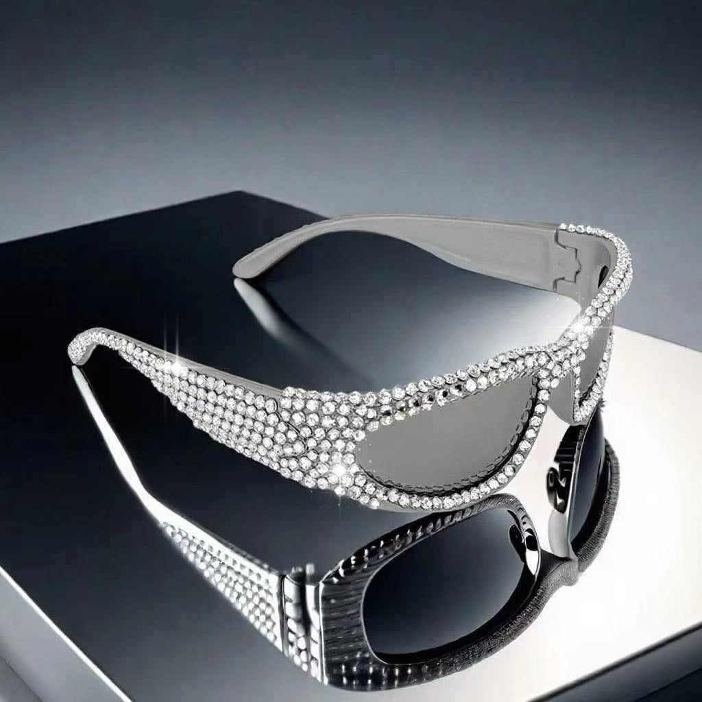 Damen Glitzernde Sonnenbrille mit funkelndem Kristallrahmen Karnz