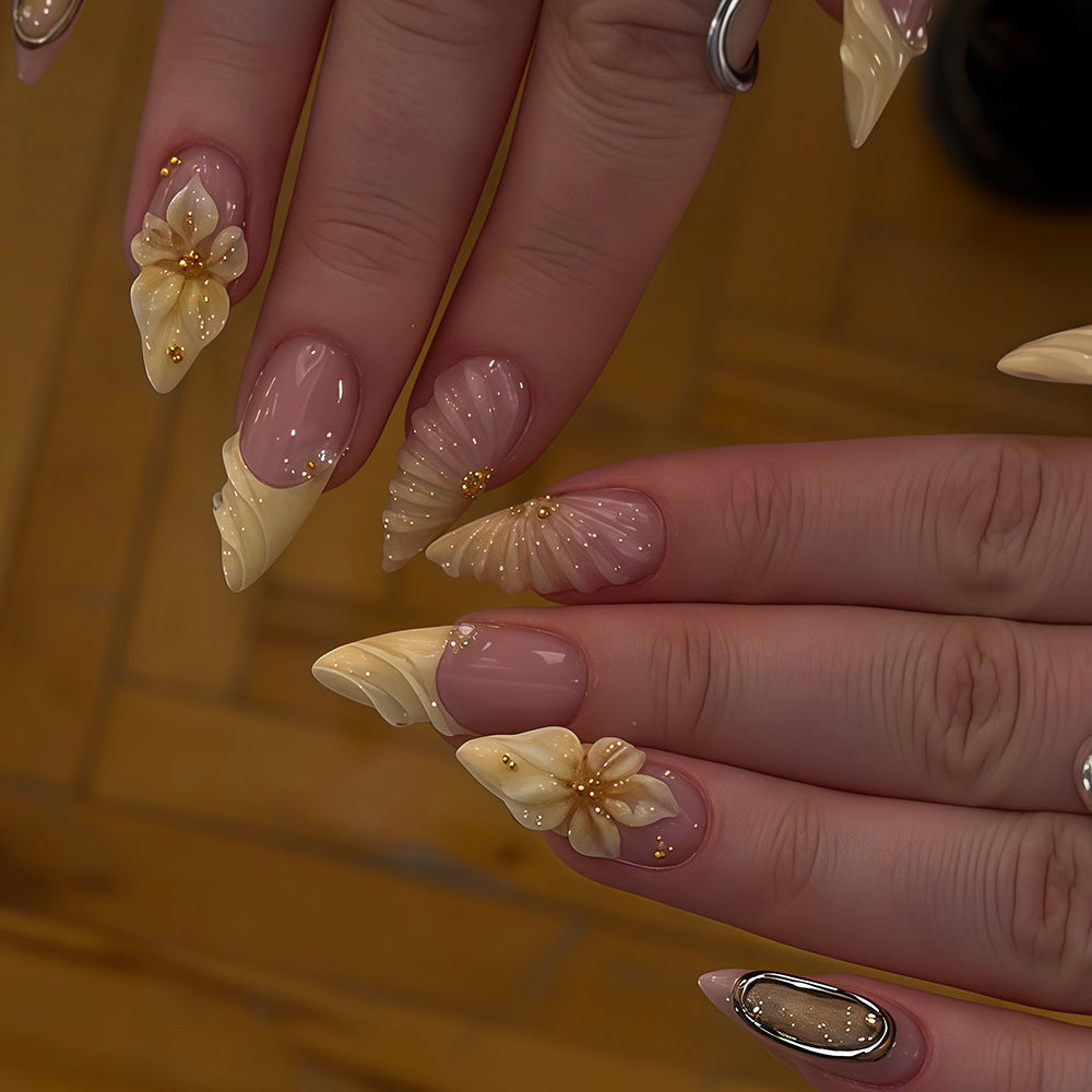 3D Blumen Design Druck-On-Nagel Set Karnz