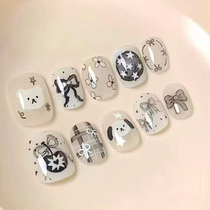 Künstlerisches Kaffee-inspiriertes Press-On Nagelkunst Set Karnz