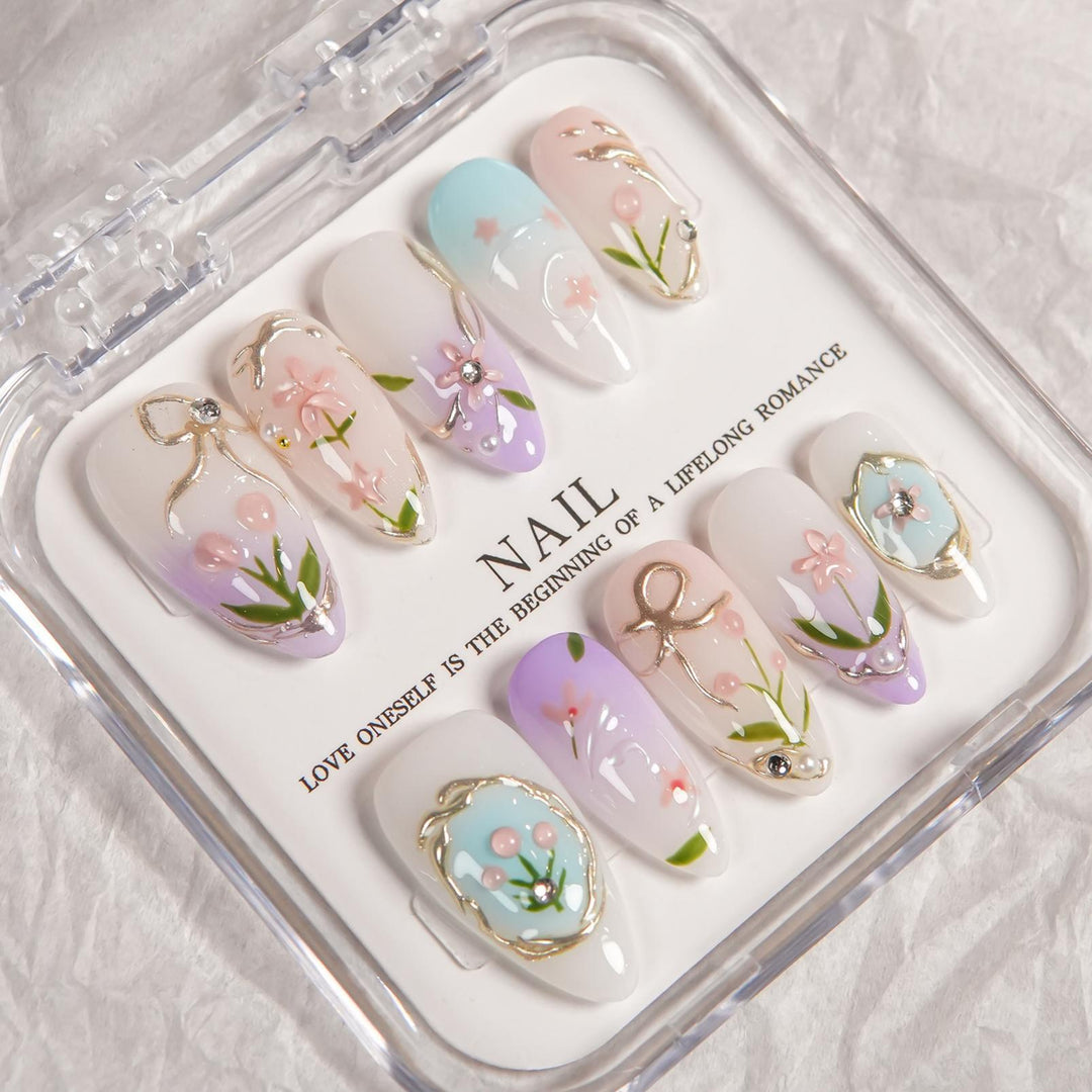 Künstlerisches Blumenmuster Press-On Nagel Set