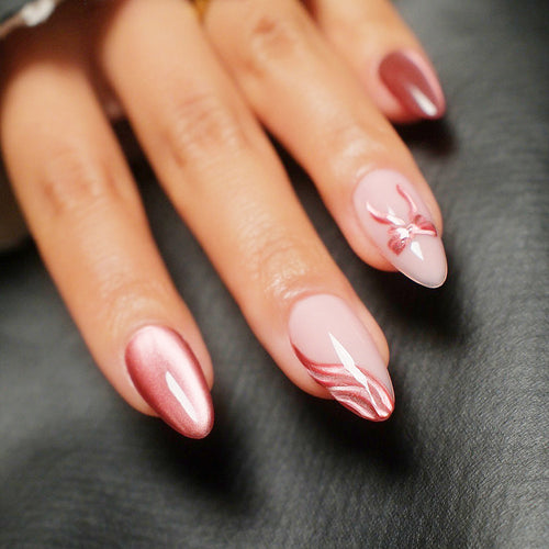 Dekorative Stiletto Press-On Nägel mit Schleifenakzenten Karnz