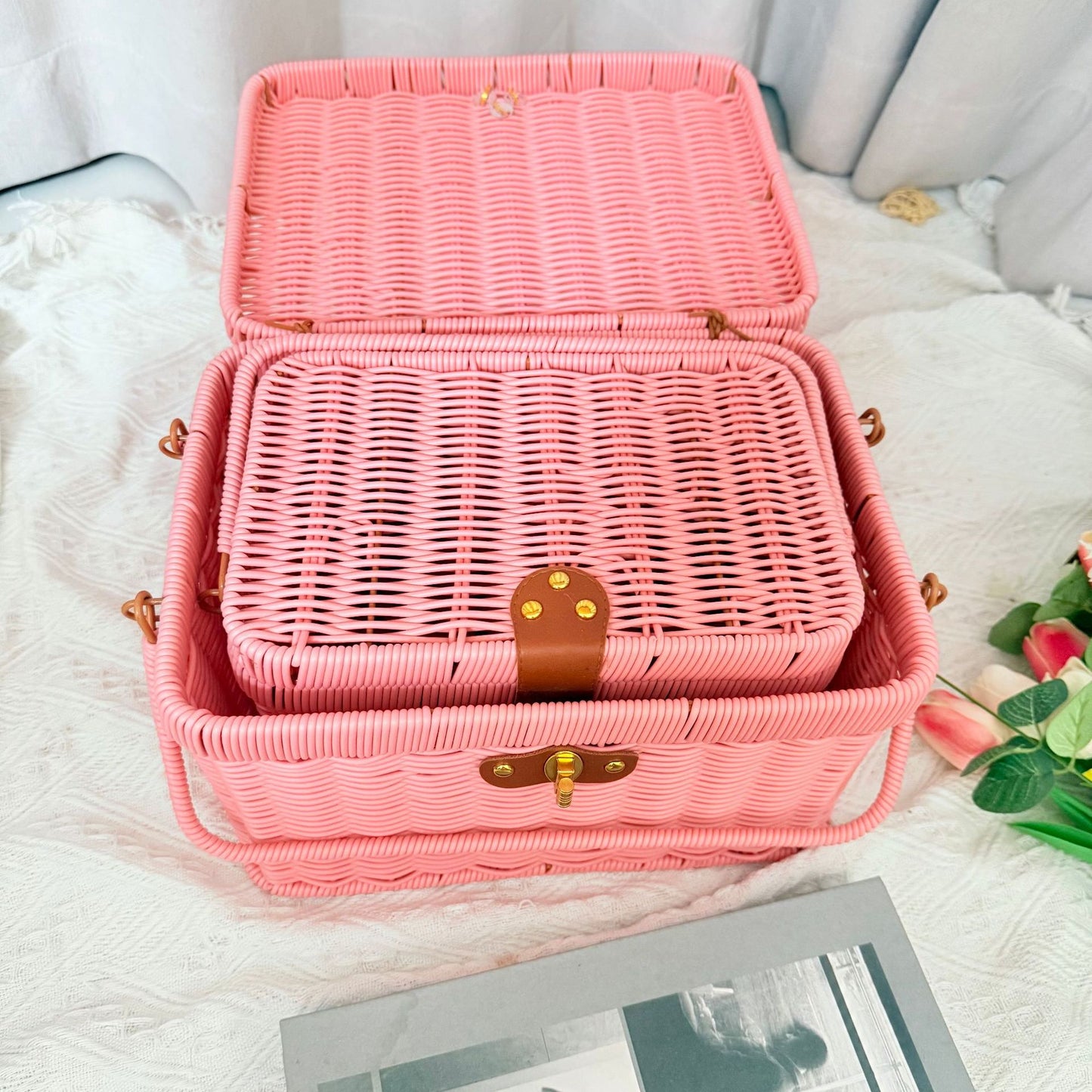 Damen Handgefertigter Rattan Picknickkorb Karnz