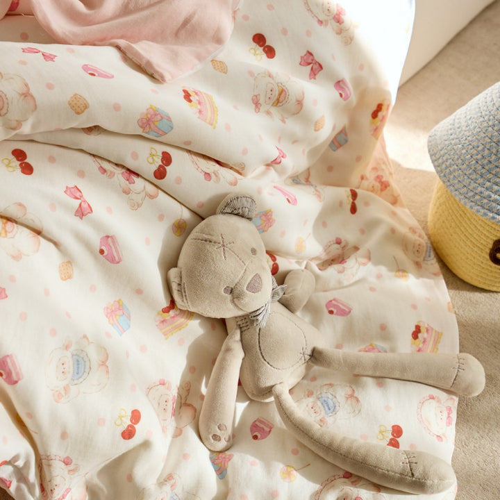 Kinderbettwäsche-Set mit niedlichen Löwenmotiven aus weichem Baumwoll-Musselin
