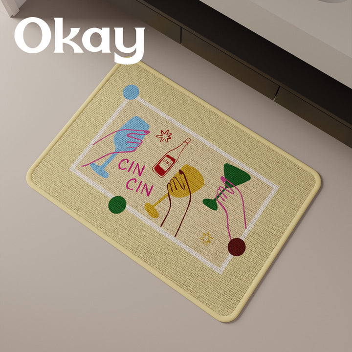 Low-Profile Absorbent Microfiber Anti-Slip Cherry Motif Kitchen Mat