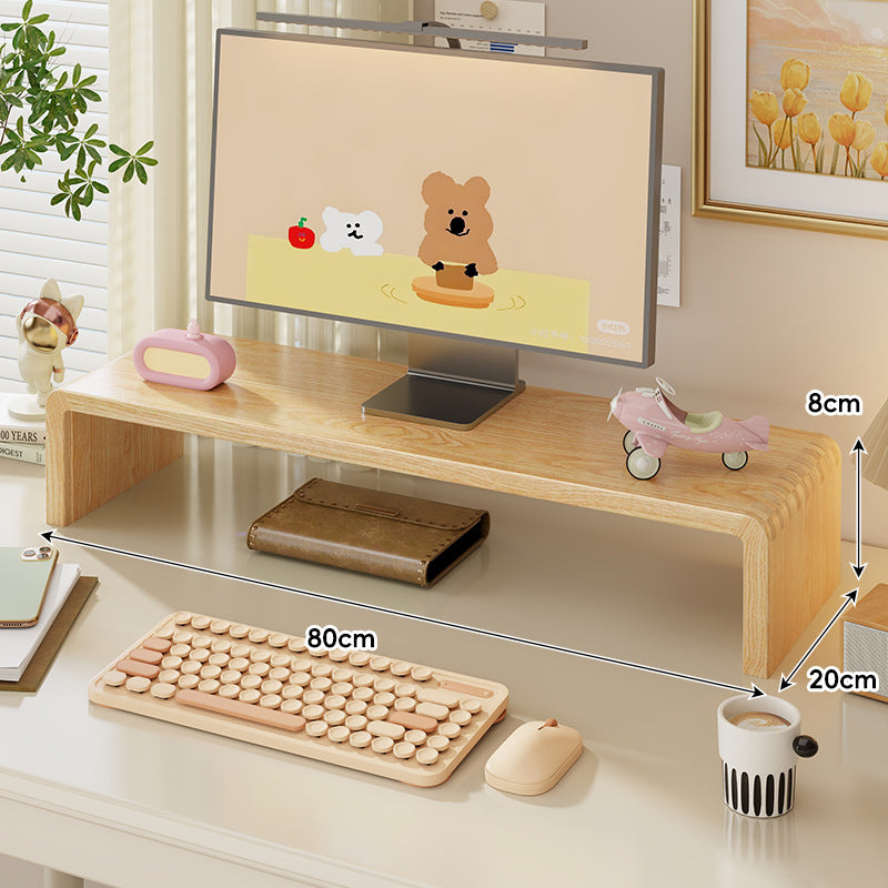Breite Massivholz Gebogener Desktop Monitorständer mit Unterregalablage