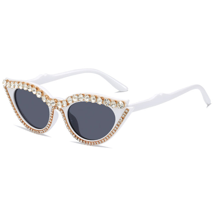 Damen extravagante Cat-Eye Sonnenbrille mit glamourösen Kristallverzierungen Karnz