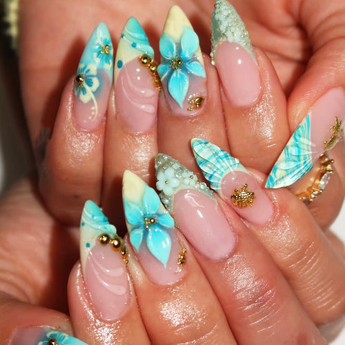 Künstlerisches tropisches floral Press-On Nagelset Karnz