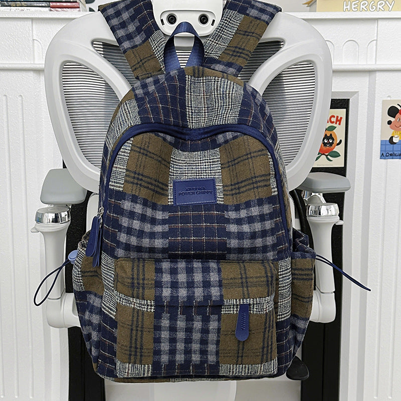 Stylische Vintage Karomuster Rucksack Karnz