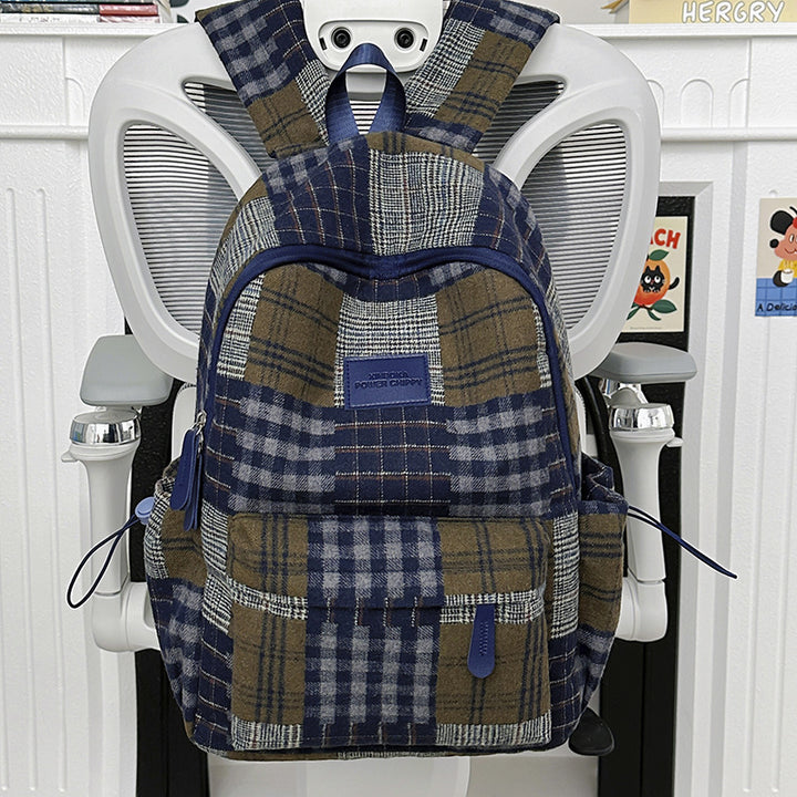 Stylische Vintage Karomuster Rucksack Karnz