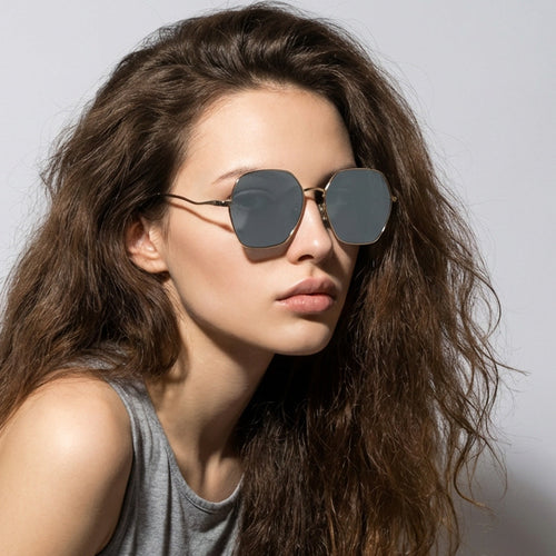 Damen geometrische Sonnenbrille mit hochwertigem Metallrahmen Karnz