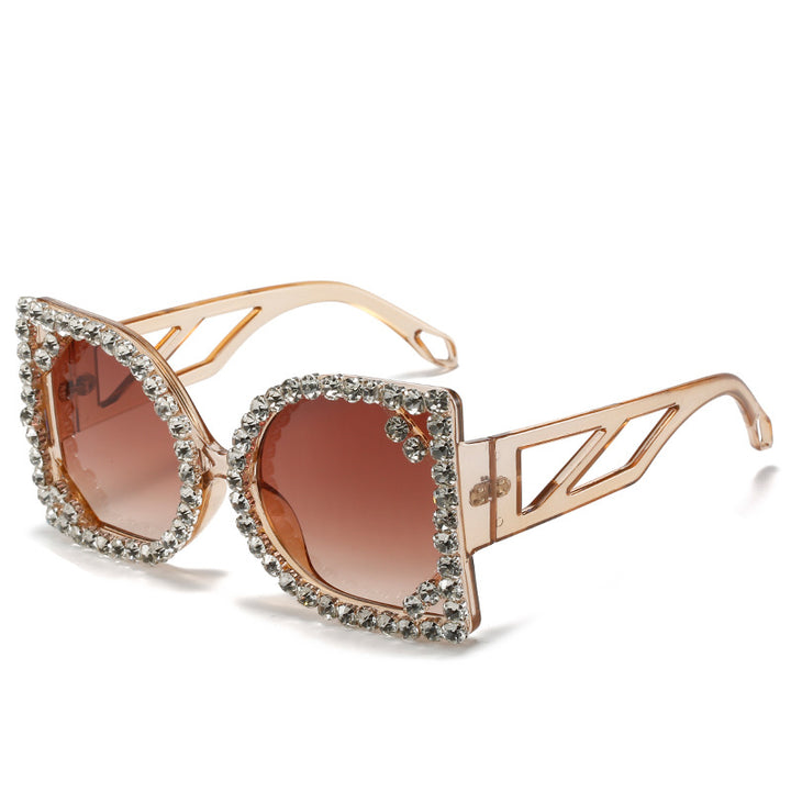 Statement Rhinestone-beschichtete sechseckige Sonnenbrille Karnz