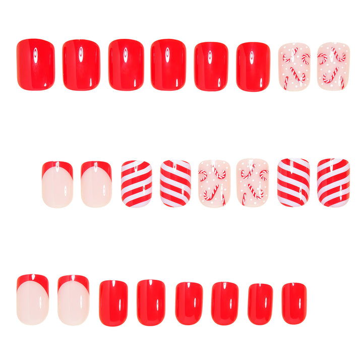 Festliches Zuckerstangen Press-On Nagelkunst Set Karnz
