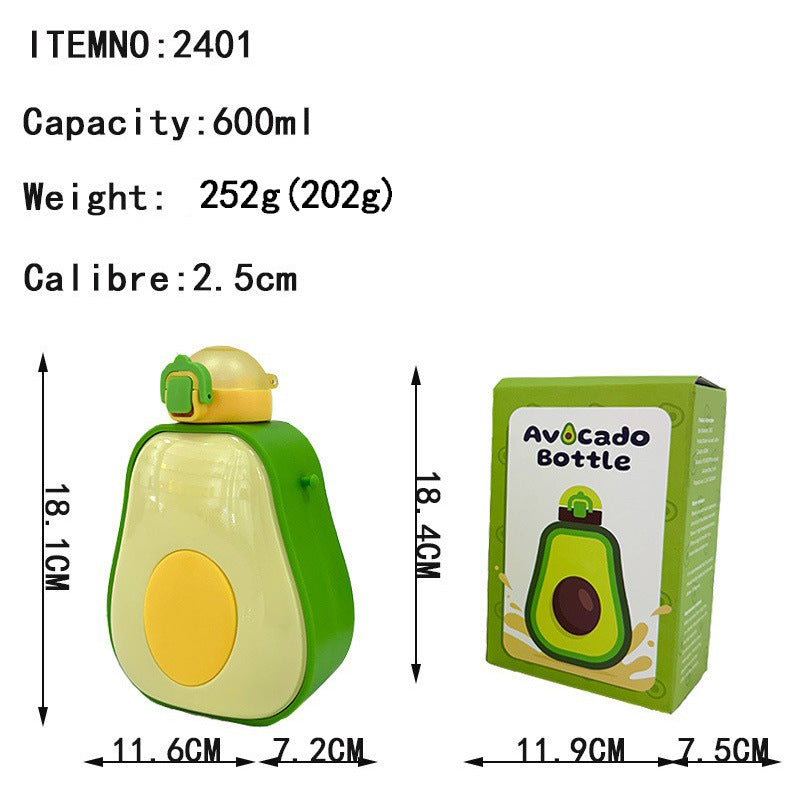 Damen Avocado Trinkflasche mit auslaufsicherem Verschluss und integriertem Tragegurt Karnz