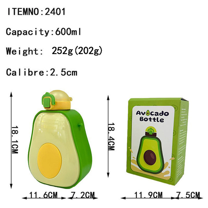 Damen Avocado Trinkflasche mit auslaufsicherem Verschluss und integriertem Tragegurt Karnz