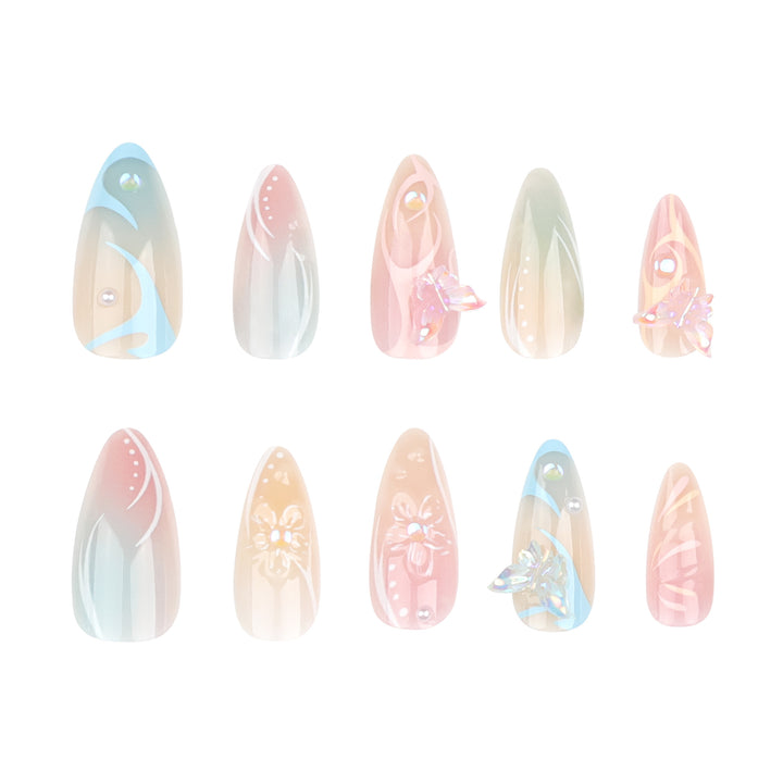 Kunstvolle Nagelverlängerungen mit 3D-Blumen und Glitzerakzenten Karnz