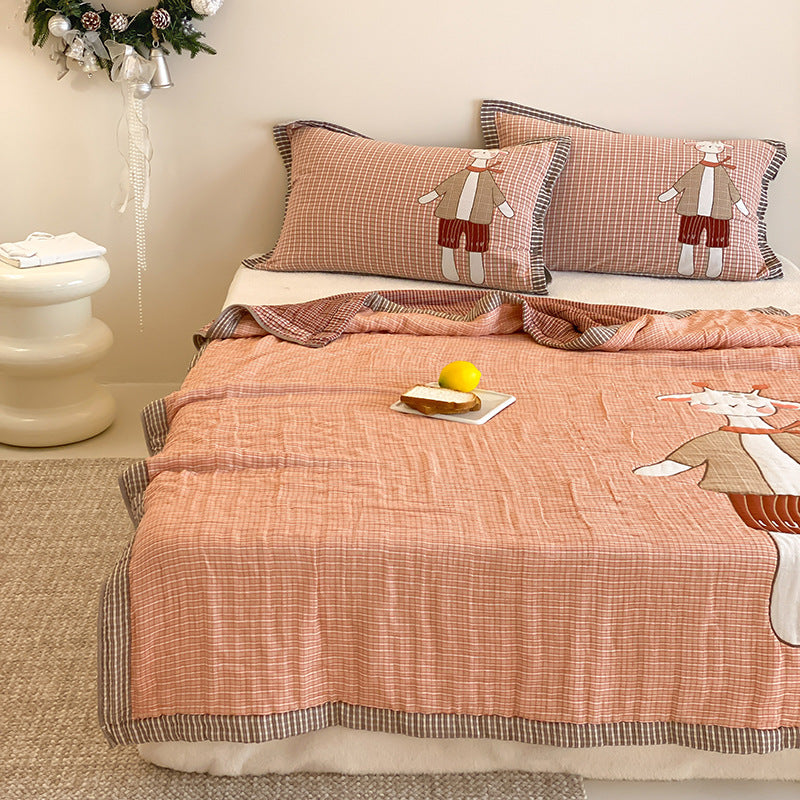 Gestepptes Baumwoll-Quilt-Set mit appliziertem Melonenmädchen und Wendekissenbezügen
