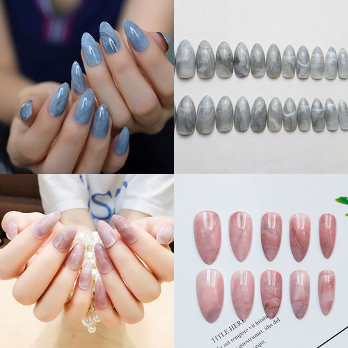 Elegante Marmor-Effekt Press-On Nagelspitzen Karnz